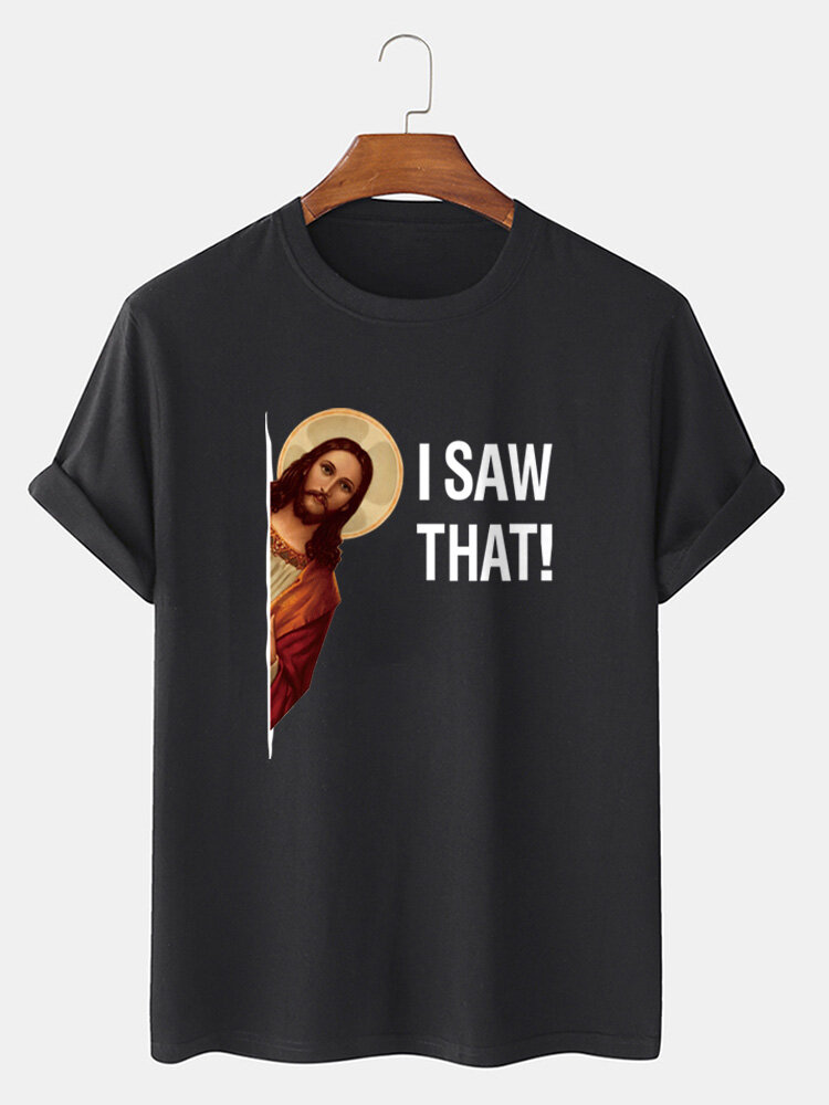 

Mens Funny Jesus Slogan Print Cotton Short Sleeve T-Shirts, Black;gray;khaki;white