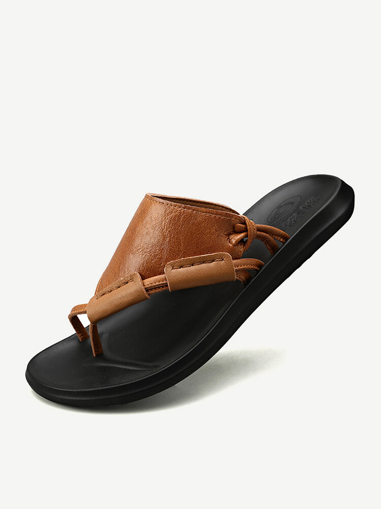 Men Microfiber Leather Clip Toe Slippers Soft Beach Water Sandals