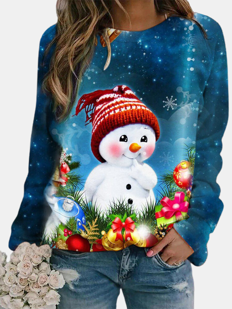 Christmas Printed Long Sleeve O-neck Sweatshirt For Women