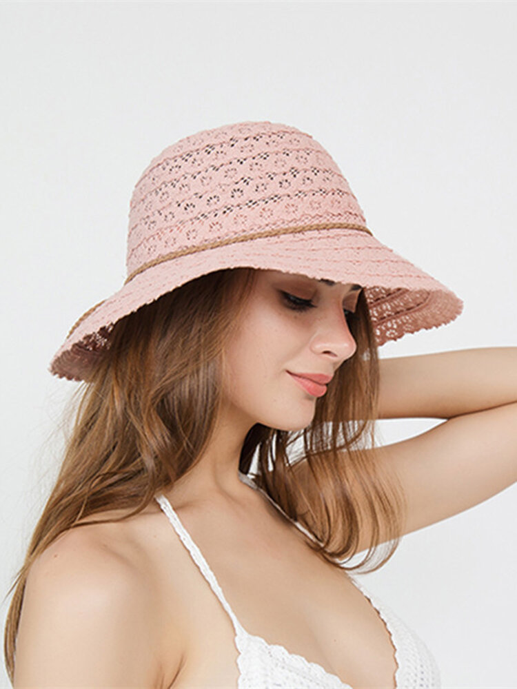 Woman Multi-color Openwork Petal Pattern Summer Sunscreen Woven Straw Hat