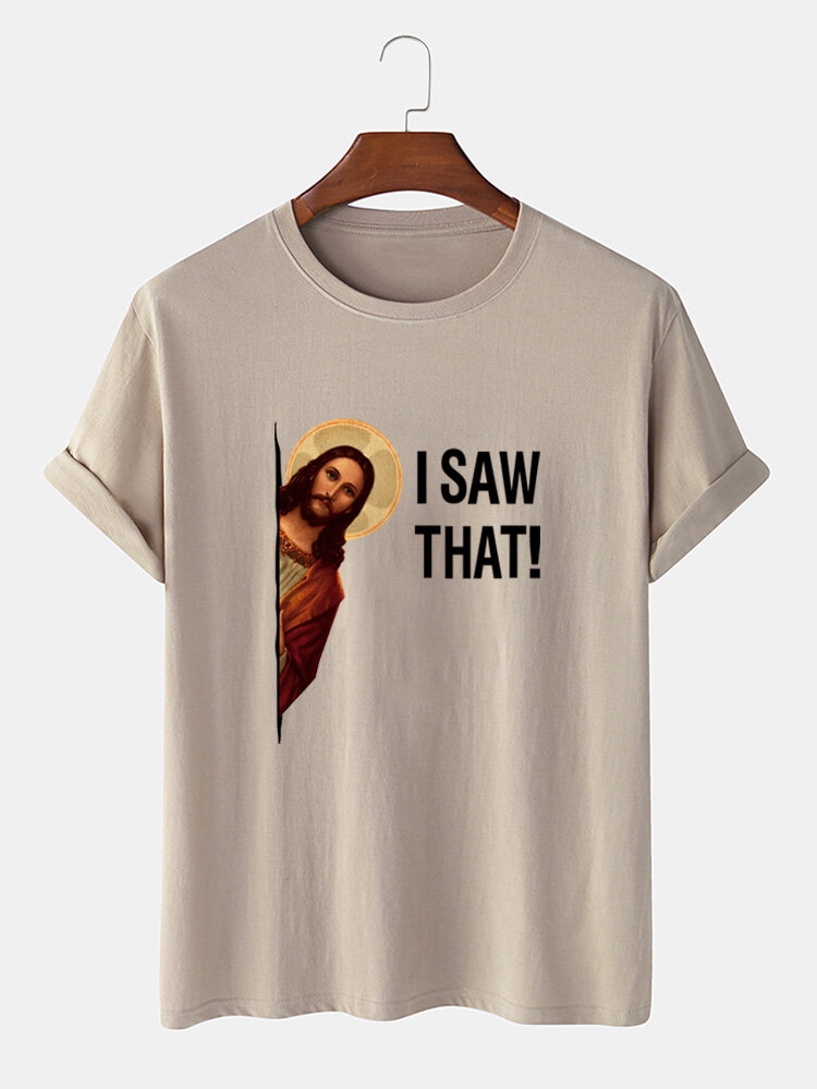 T-shirt a maniche corte in cotone con stampa dello slogan divertente di Gesù da uomo