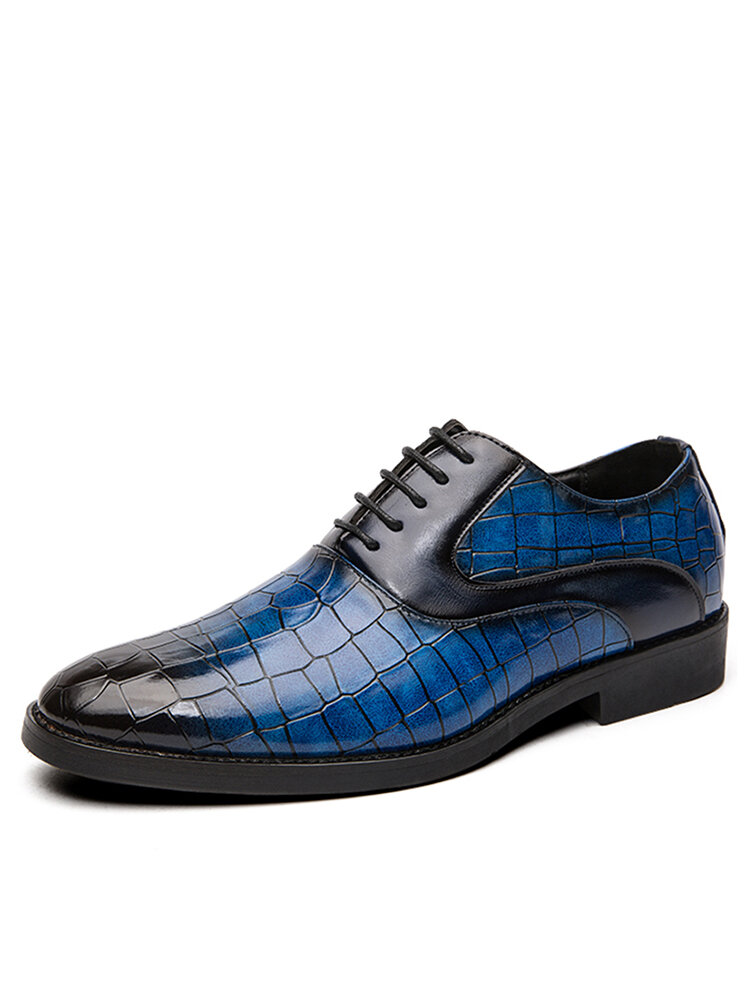 Men Microfiber Leather Non Slip Crocodile Pattern Business Formal Shoes