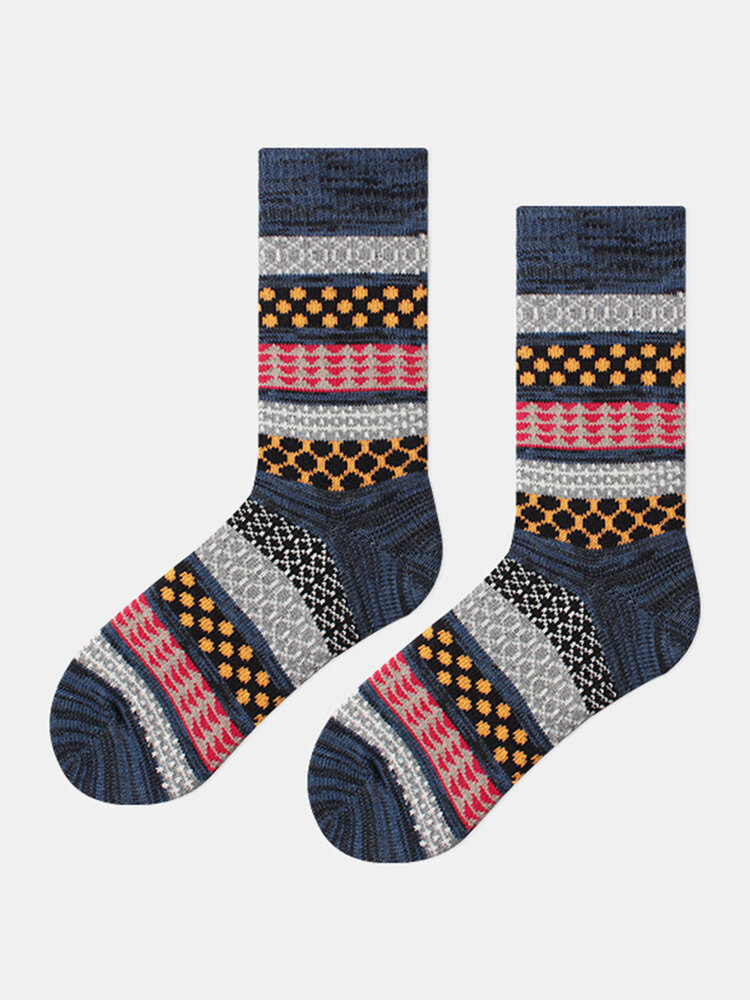 5 Pairs Men Cotton Geometric Striped Pattern Jacquard Thicken Breathable Warmth Socks