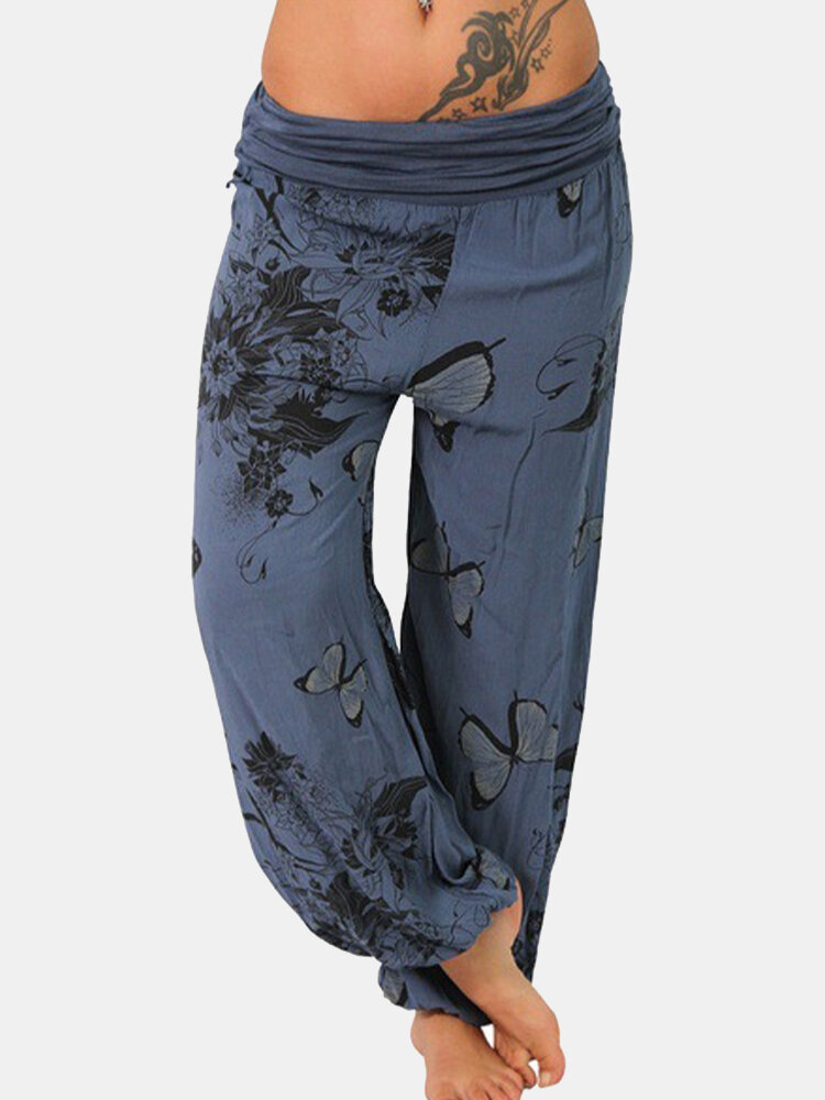 Butterfly Printing Loose Wide Leg Casual Large Size Pant