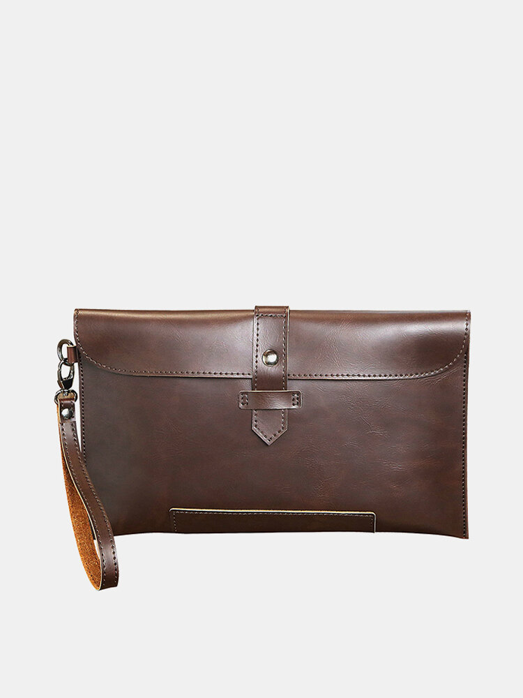 Men PU Leather Briefcases Splashproof Clutch Bags Clip Bag
