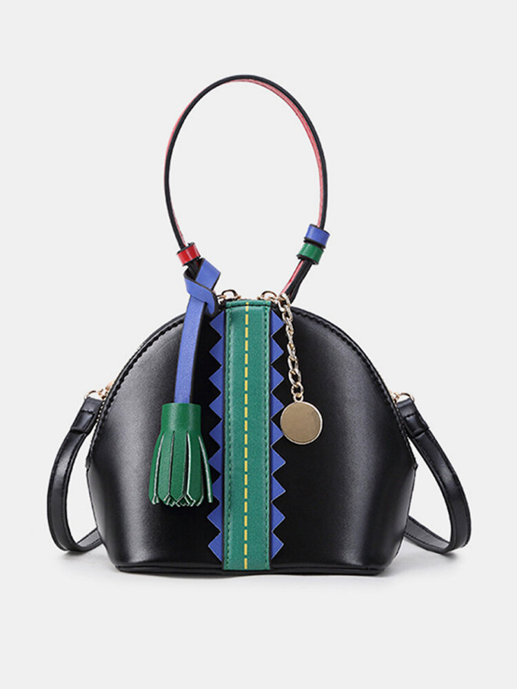 Women Vintage Mini-Shoulder Bag PU Leather Tassel Decoration Shell Handbag