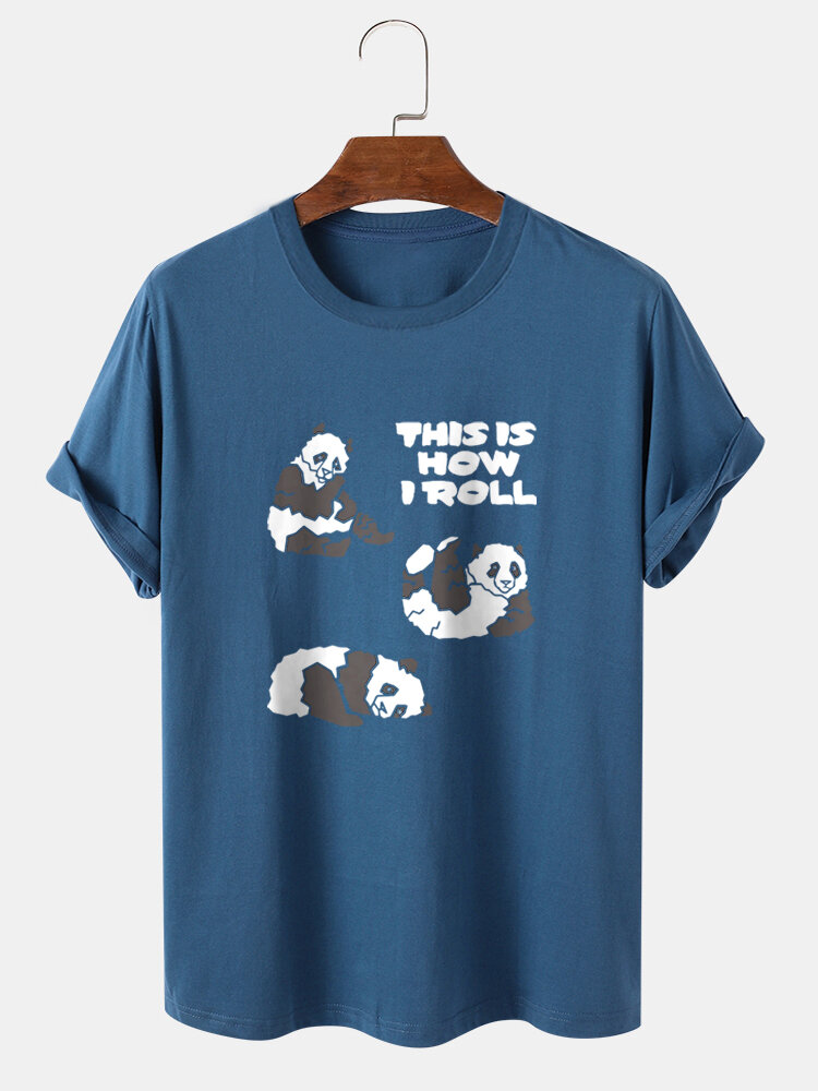 Mens Cute Panda Slogan Print 100% Cotton Short Sleeve T-Shirts