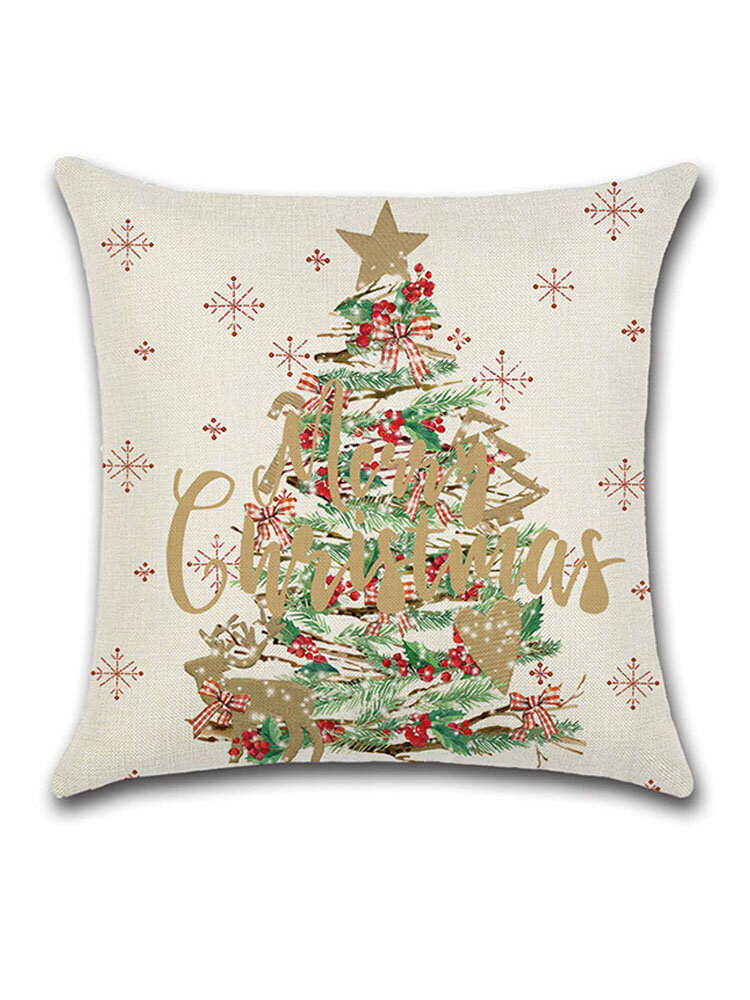 Retro Cartoon Christmas Santa Linen Throw Pillow Case Home Sofa Soft Cushion Cover Christmas Decor