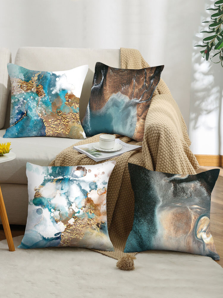 4 Pcs Marble Stone Pattern Linen Dyeing Pillowcase Throw Pillow Cover Sofa Home Car Cushion Cover