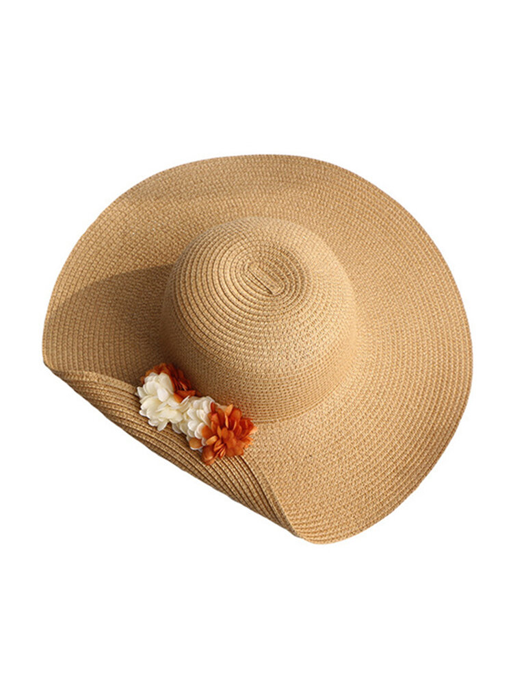 New Hat Ladies Outdoor Sun Protection Sun Hat Retro Half Turn Flower Straw Hat Wild Cap