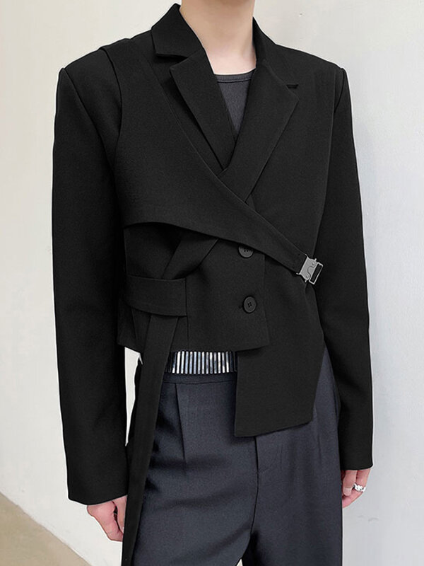 

Mens Irregular Design Casual Short Blazer, Khaki;black;cameo