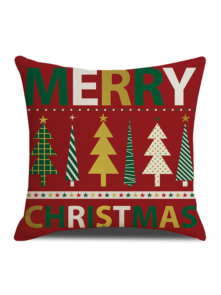 Classical Stripe Star Christmas Trees Linen Throw Pillow Case Home Sofa Cushion Cover Christmas Dec