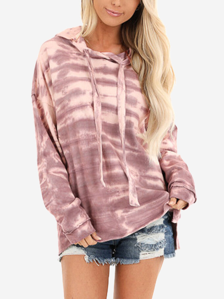 Tie-dyed Long Sleeve Casual Hoodie For Women