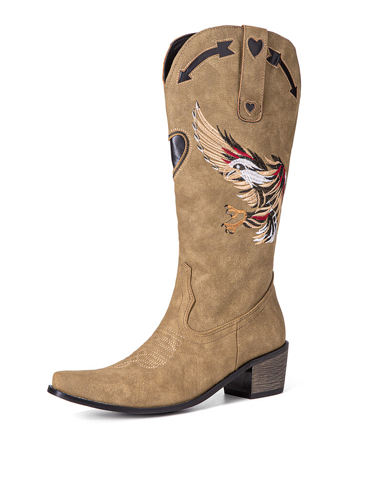Large Size Women Animal-print Embroidered Low Heel Cowboy Boots