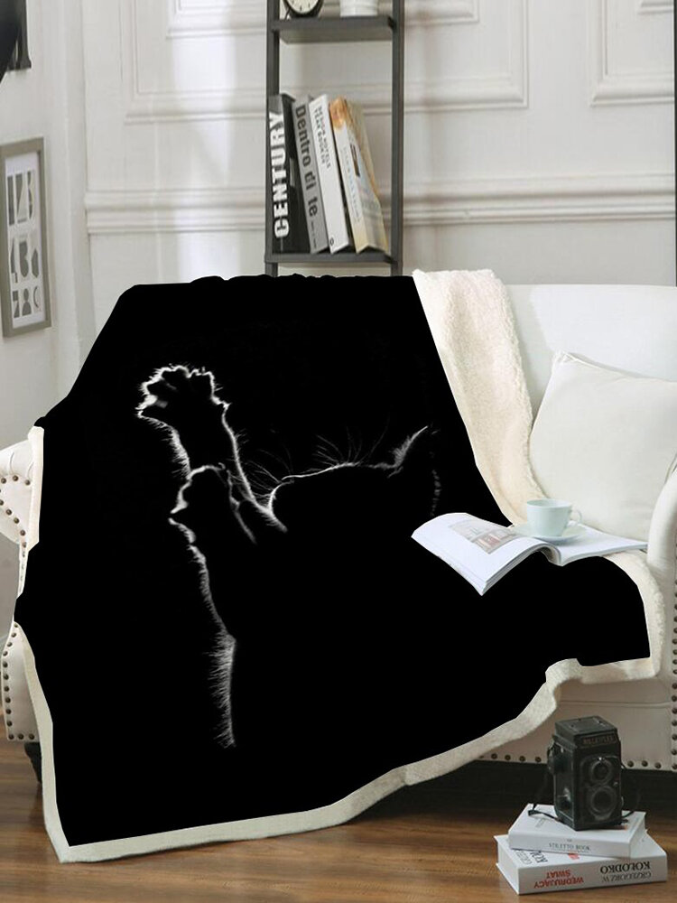 

Cat Pattern Black Blanket Coral Fleece Lunch Break Sofa Blanket Air Conditioning Blanket