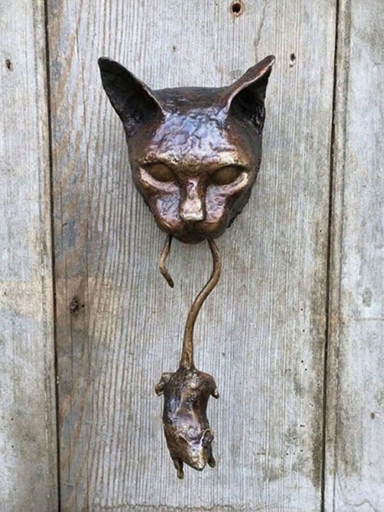 1 PC Noble Cat And Mouse Door Knocker Sculpture Cast Iron Wall Resin Ornament Accessories Home Garden Decoration Crafts
