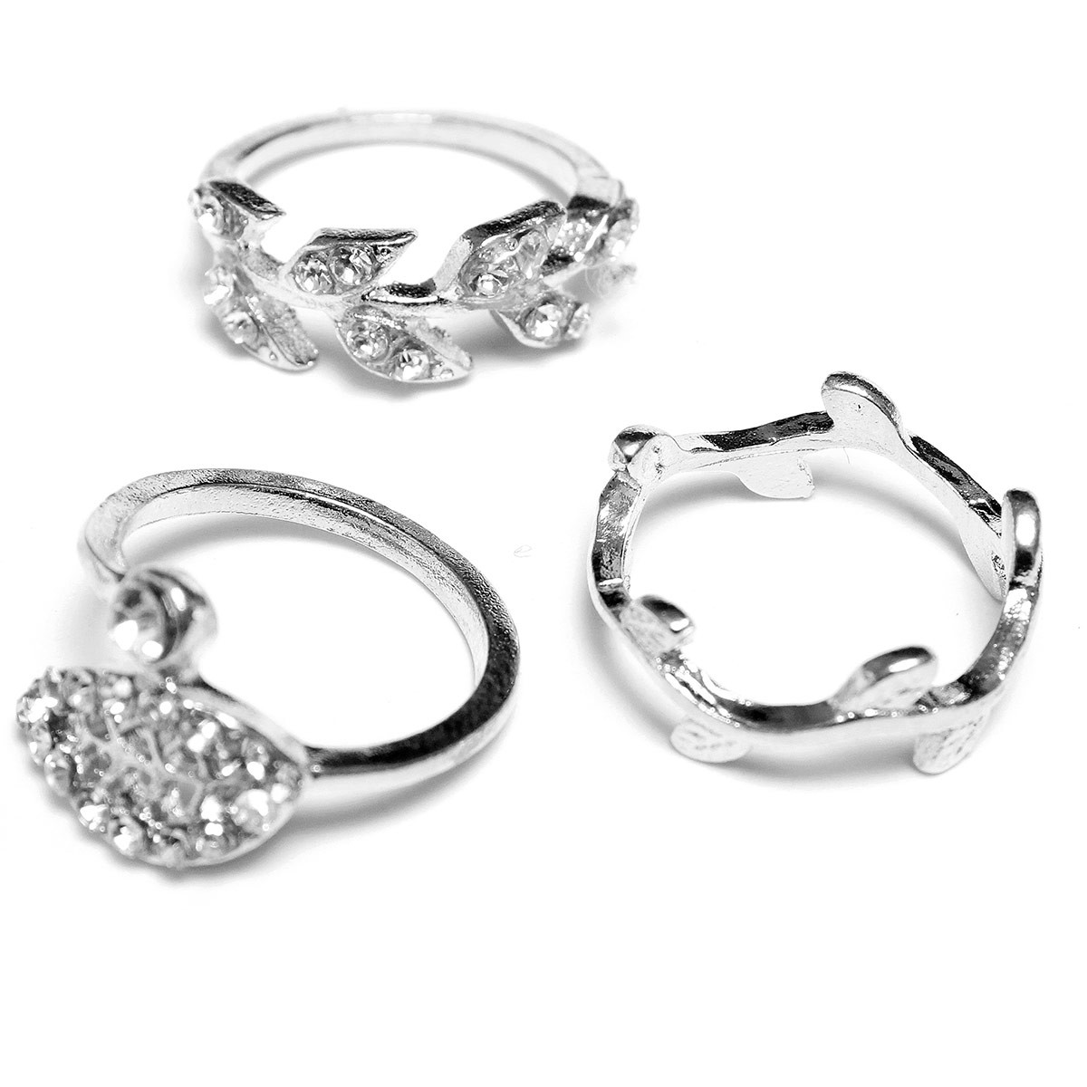 3pcs Gold Silver Plated Crystal Leaf Knuckle Rings