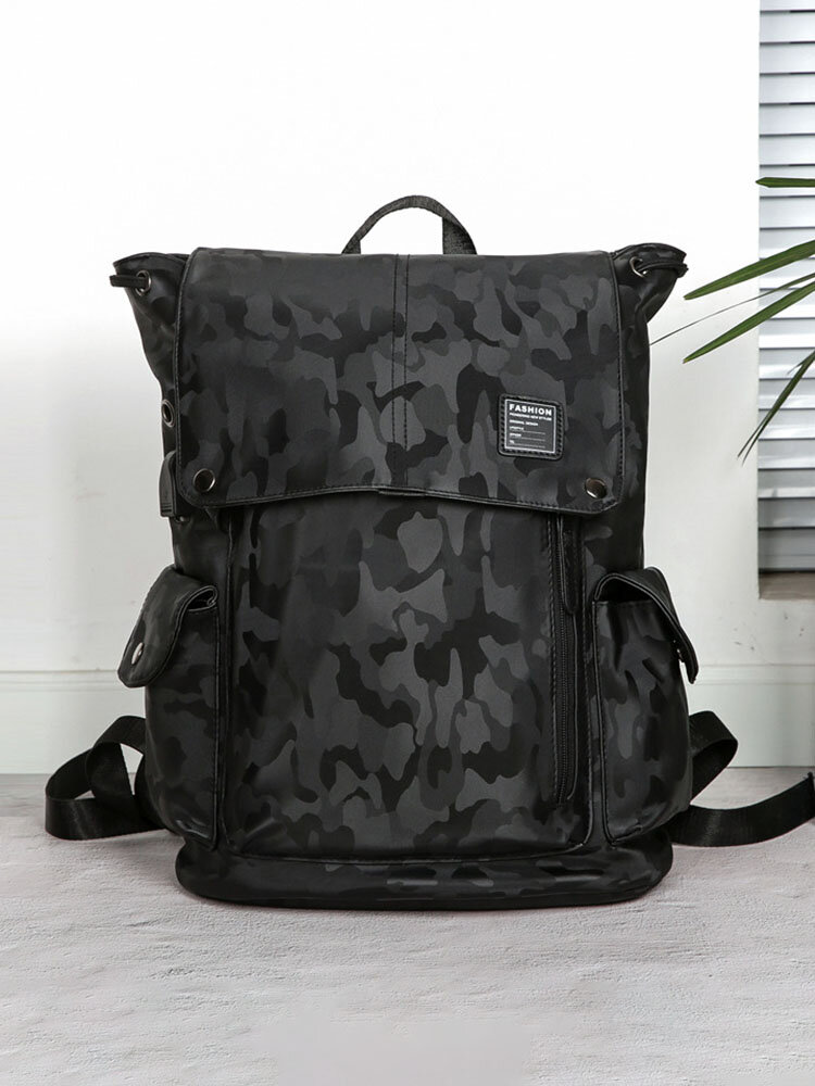 Men Fashion Faux Leather Camouflage Large Capacity Waterproof Breathable Backpack
