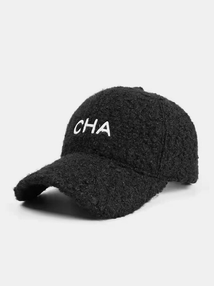 Unisex Artificial Lambwool Letter Embroidery All-match Warmth Baseball Cap