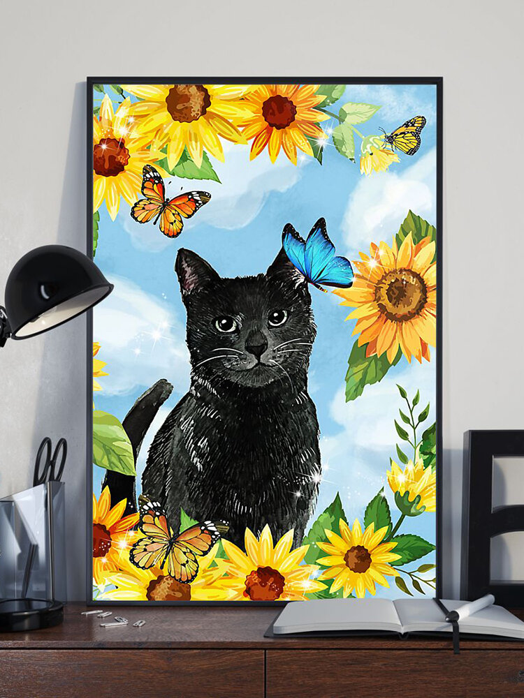 

Black Cat And Sunflower Pattern Canvas Painting Unframed Wall Art Canvas Living Room Home Decor