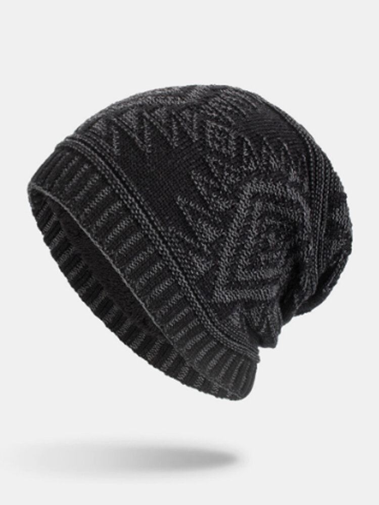 

Men Wool Diamond Pattern Outdoor Keep Warm Brimless Beanie Knitted Woolen Hat, Khaki;black;grey;navy;wine red