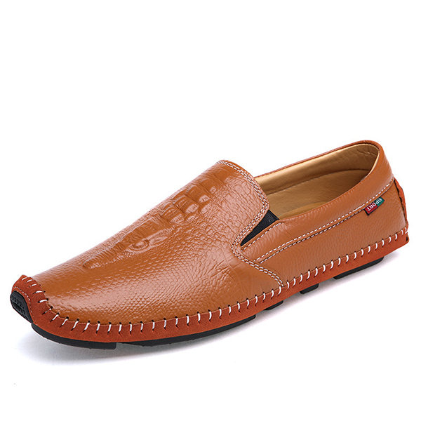 Men Delicate Sewing Crocodile Pattern Genuine Leather Casual Loafers