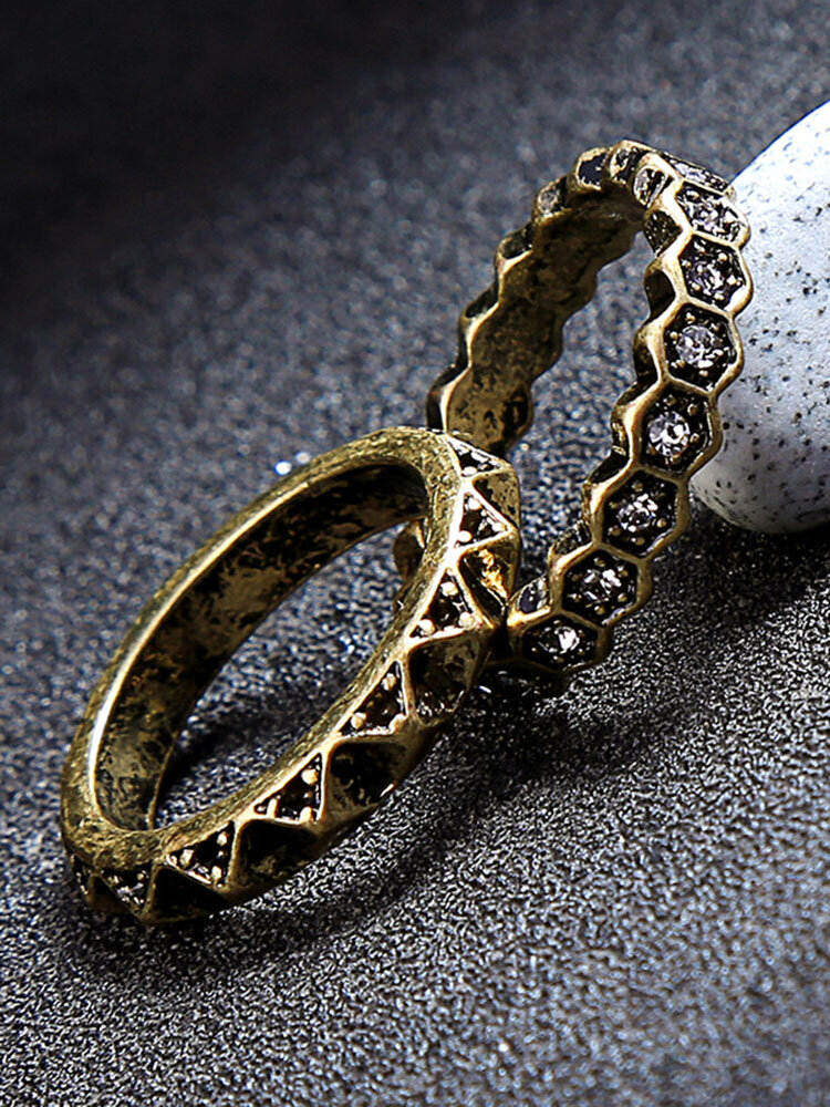 Anillo de bronce africano Mujer anillo de dedo de diamantes de imitación de doble capa para regalo