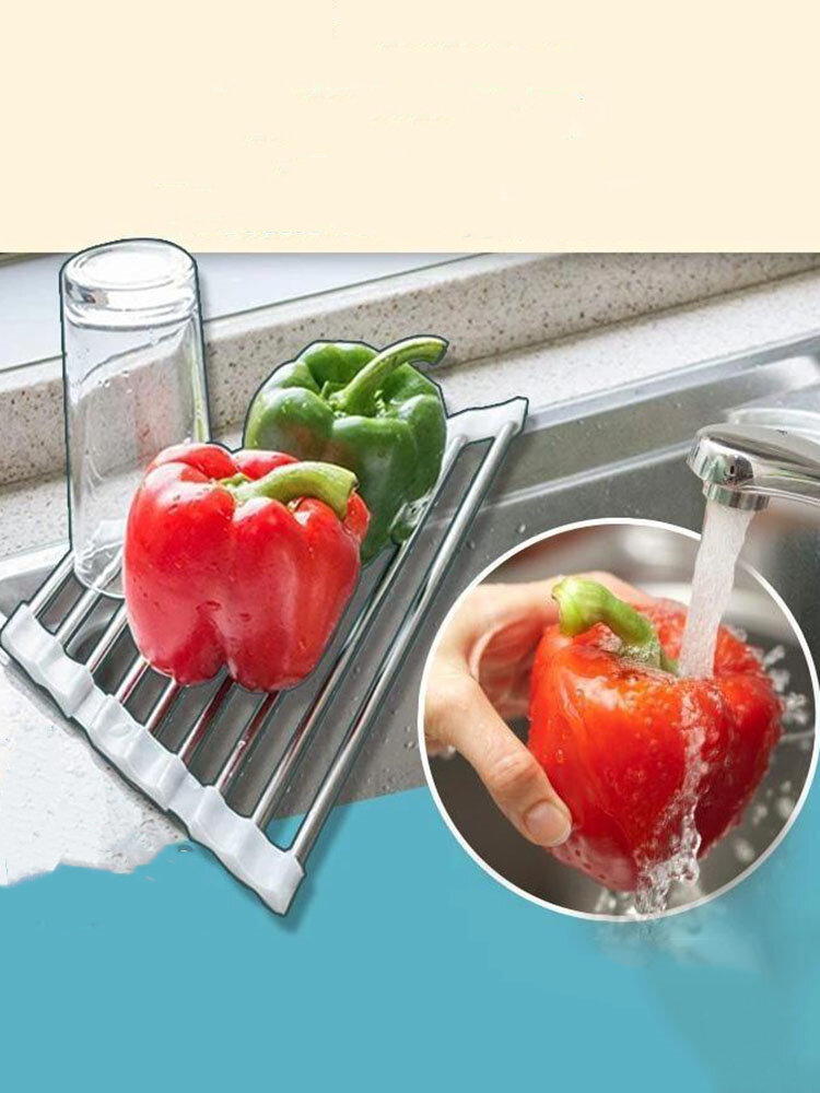 1 PC Triangle Dish Drying Rack For Sink Corner Roll Up Caddy Sponge Holder Foldable Stainless Steel Dish Drainer Kitchen Accessories