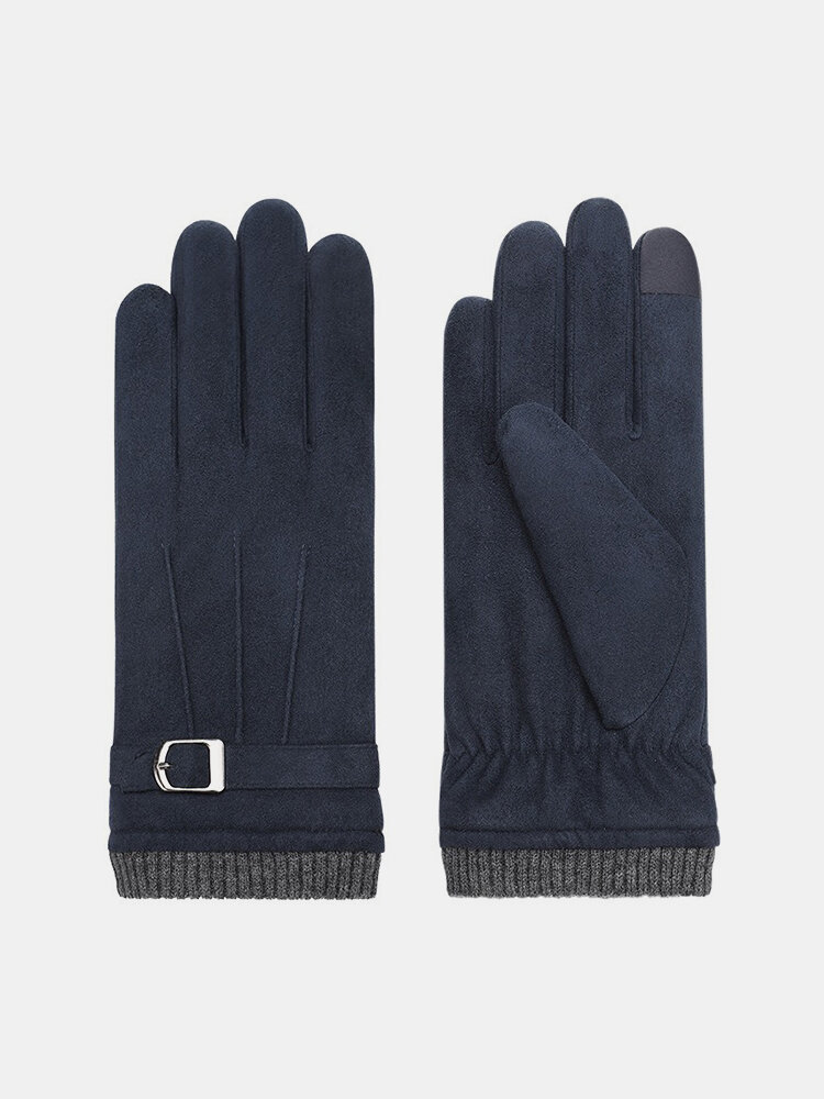 Men Winter Warm Thicken Suede Gloves Simple Solid Riding Windproof Touch Screen Full-finger Gloves