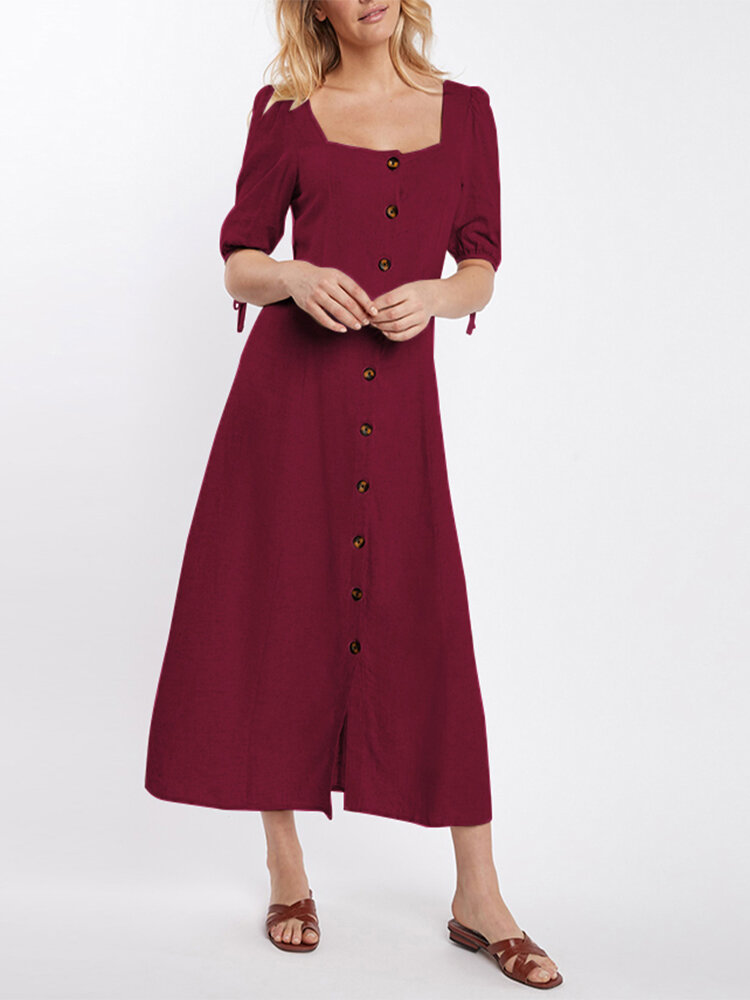 Vintage Half Sleeve Square Collar A-line Plus Size Dress