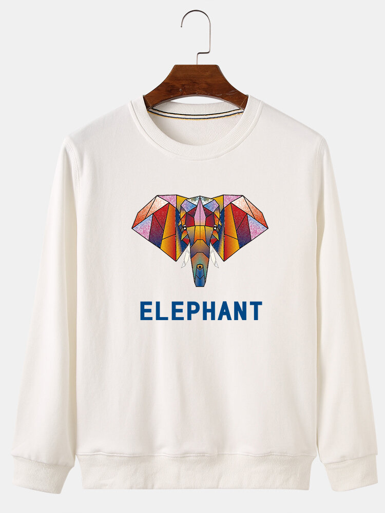 

Mens Colorful Abstract Elephant Print Cotton Relaxed Fit Casual Pullover Sweatshirts, Black;grey;white;red;pink;navy