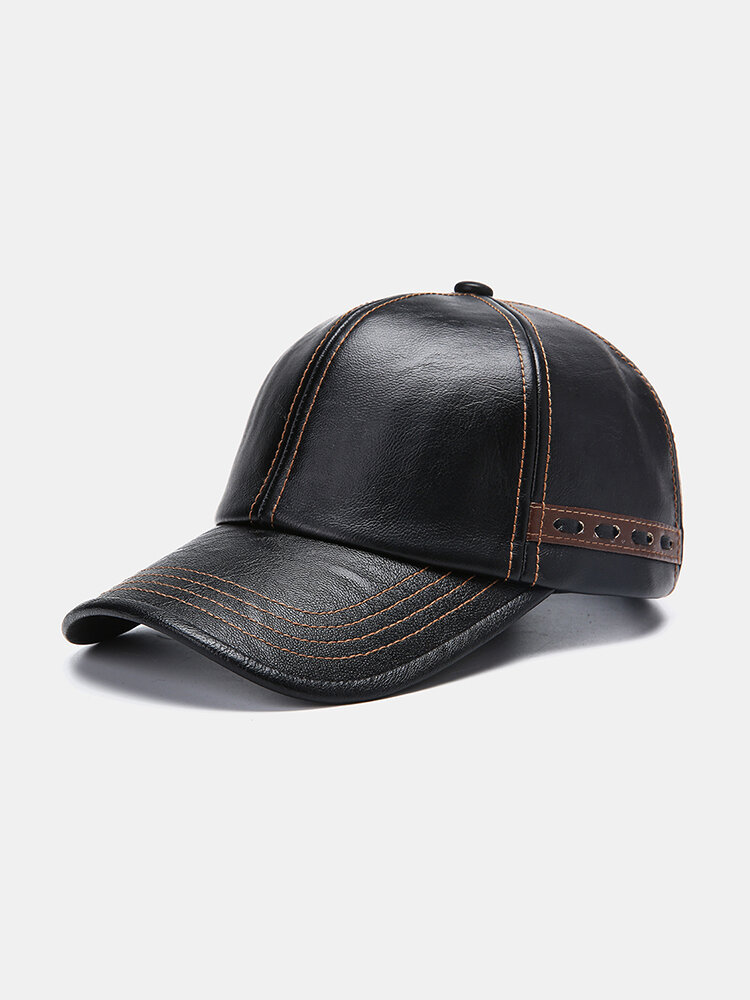 Men Artificial Leather Vintage Baseball Cap Personality With Woven Hat