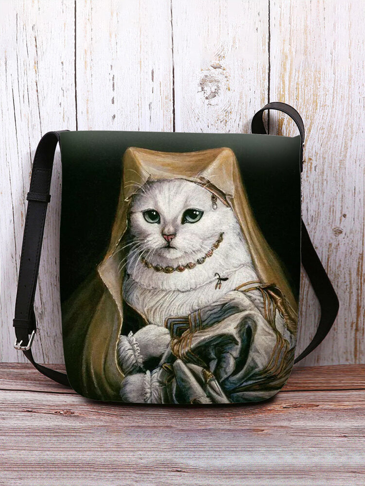 Women Saint Cat Pattern Print Crossbody Bag Shoulder Bag