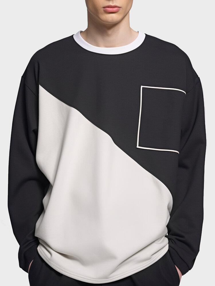 

Mens Two Tone Patchwork Crew Neck Casual Pullover Sweatshirts, Black