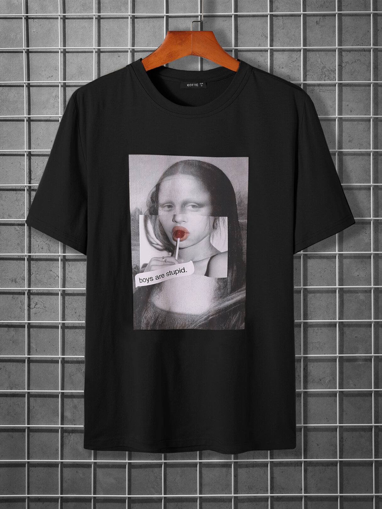 

KOYYE Men Casual Graphic Figure Print T-Shirt, Black;khaki