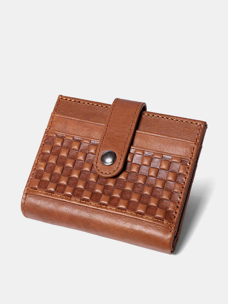 Men Genuine Leather Lattice Money Clips Card Case Wallet