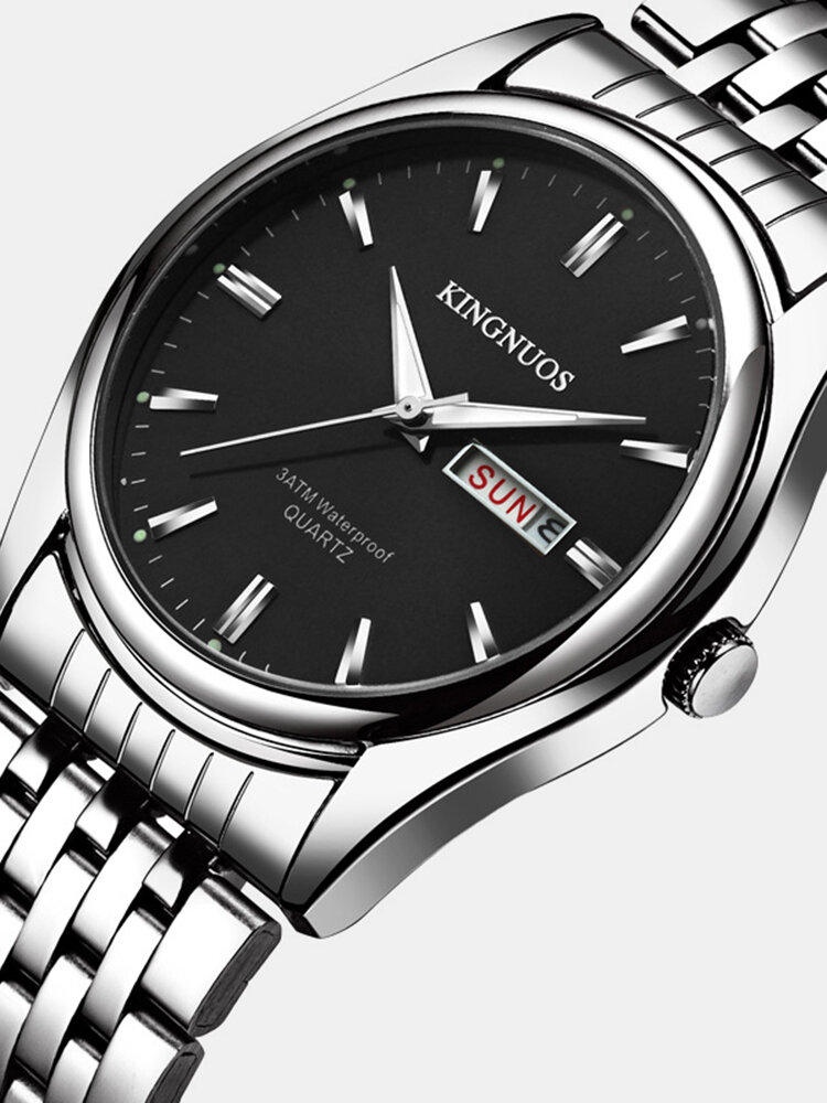 Classic Mens Silver Watches Business Luminous Date Stainless Steel 30M Waterproof Quartz Watches
