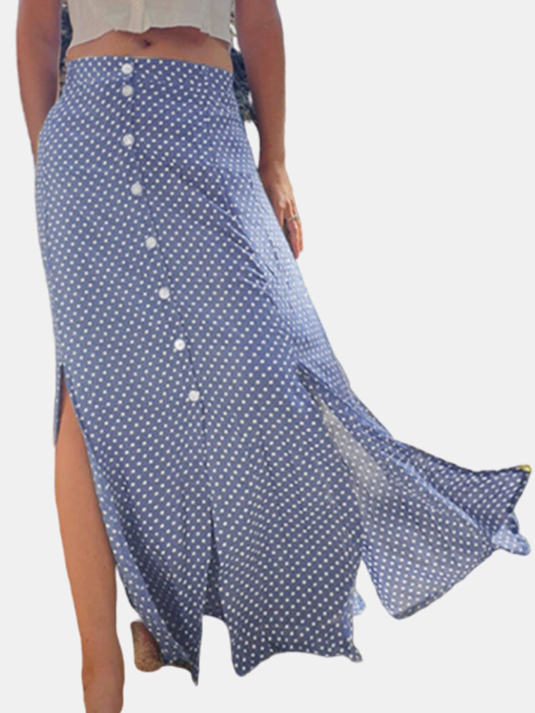 Polka Dot Print Split Elastic Waist Plus Size Skirt
