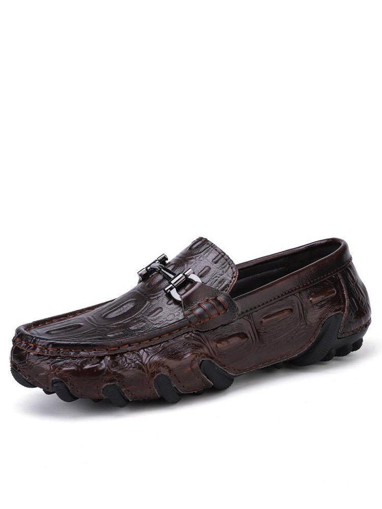 

Men Vintage Crocodile Pattern Soft Slip On Driving Loafers, Black;brown