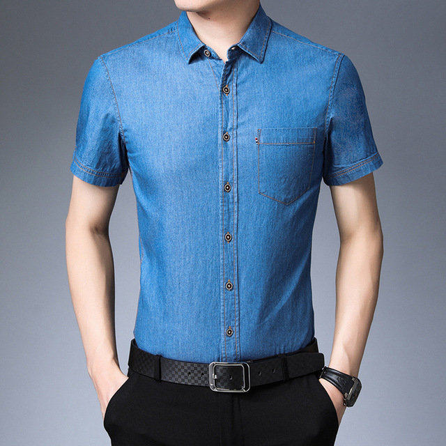 Designer Men's Short Sleeve Denim Shirt 