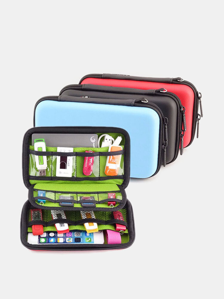 External Battery USB Flash Drive Earphone Digital Gadget Pouch Travel Silver Storage Bag