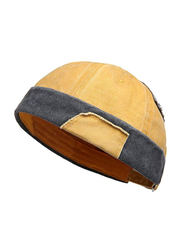 

Unisex Adjustable Solid Cotton Brimless Hat Retro Vogue Crimping Bucket Cap, Yellow;red;navy