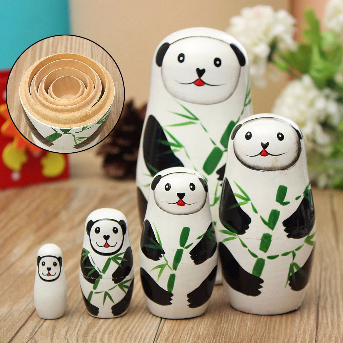 

5 Pcs Panda Russian Wood Nesting Doll Matryoshka Stacking Dolls Tricky Toys Creative Gift
