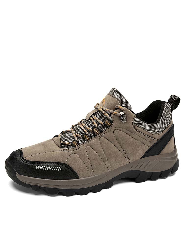 Men Stitching Breathable Hard Wearing Lace Up Outdoor Hiking Shoes