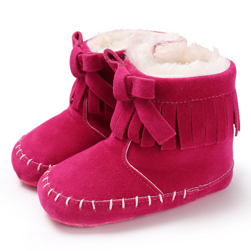 

Baby Toddler Shoes Tassel Bowknot Decor Warm Plush Lining Soft Snow Boots, Pink;rose;orange;red