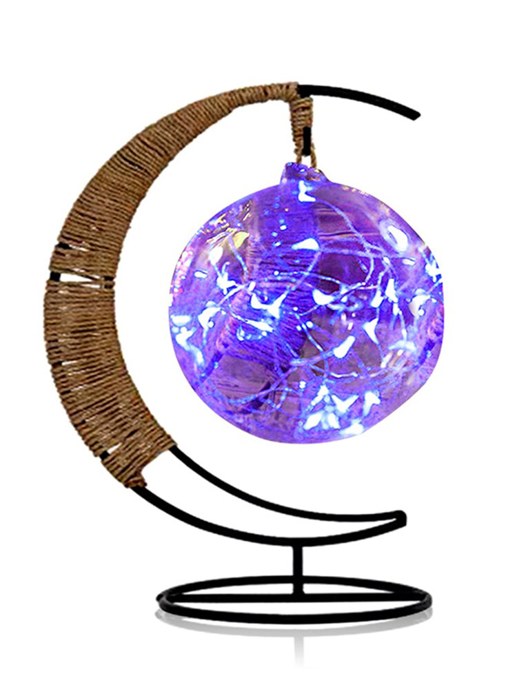 LED Night Light Handmade Rattan Ball Wrought Iron Frame Creative Home Light Decor