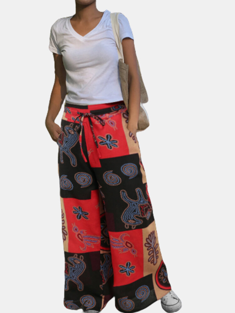 Ethnic Style Print Wide-leg Plus Size Pants