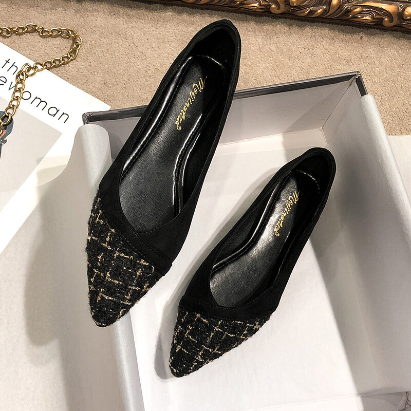 Women Crossing Strap Worsted Pointed Toe Flats Shoes