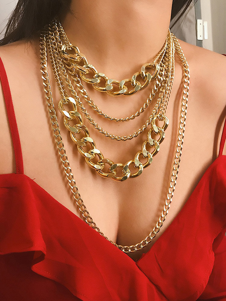 Punk HipHop Multi-Layer Necklace Gold Tassels Handmade Necklace For Women