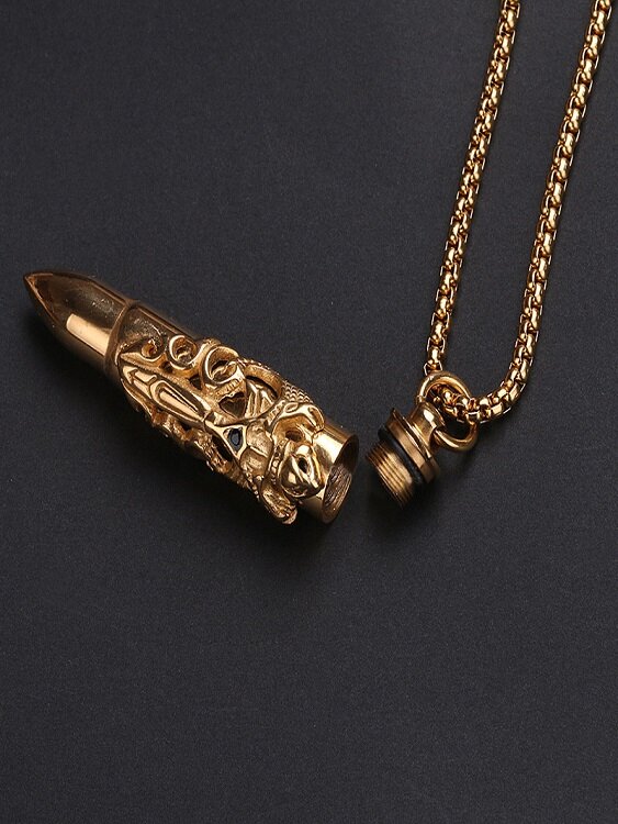 Hip-hop Men Double Dragon Bullet Pendant Necklace